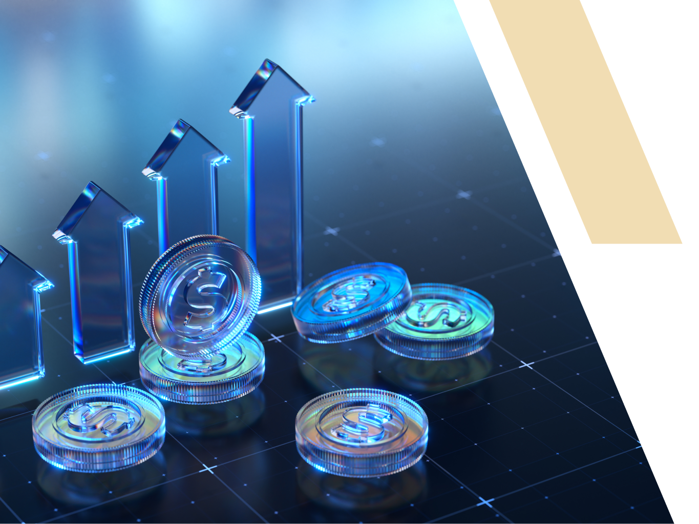 Digital coins with upward arrows